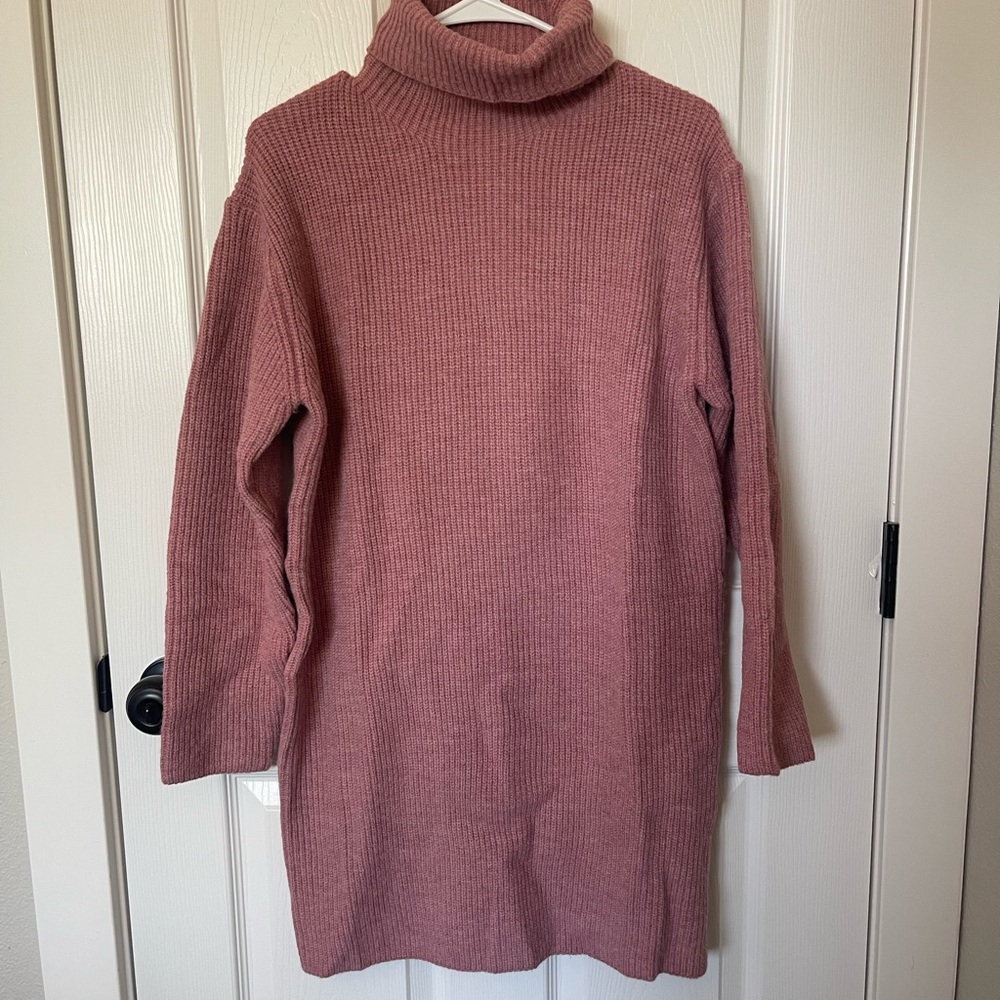 Pink Lily Cozy Pink Cowl Turtleneck Sweater Dress